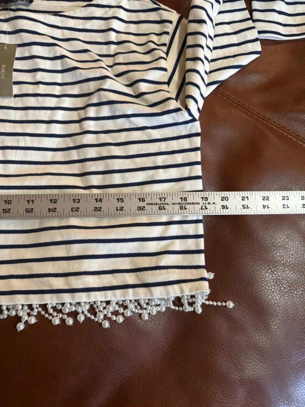 J. Crew Mariner Stripe Cropped Pearl Fringe Boatneck Top XS NWT - Picture 7 of 11